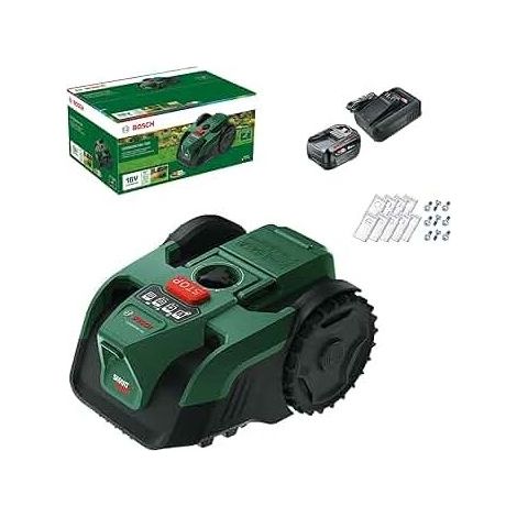 Rasaerba robotizzato Bosch VISIMOW18V-100, 1x batteria ricaricabile PBA 18V 4.0Ah e caricabatterie + 1x lame di ricambio