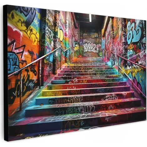 TABLEAU SUR TOILE Escaliers - Graffiti - Couleurs - Art Toile Peinture Grand Format XXL 150x100 cm