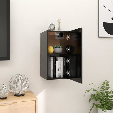2 pcs Meubles TV muraux, Banc TV, Meuble TV suspendu, Lowboard Noir 30,5x30x30 cm YHJ46944 (1/5)