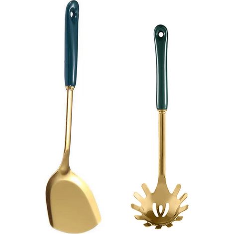 Cuillère À Soupe - Couteau À Légumes - En Acier Inoxydable Doré - Poignée En Céramique - Pour Cuisine Maison - Lot De 2 (1/5)