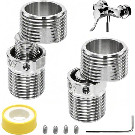2 Pièces Raccord Excentré Mitigeur 304 Acier Inoxydable Adaptateur Coudé Raccords de Tube Pivotant à 360° Robinets de Salle de Bain (1/5)