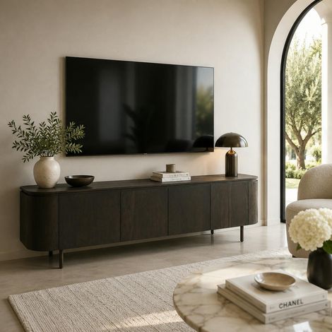 Meuble TV design en chêne brun 4 portes LOREN (1/5)