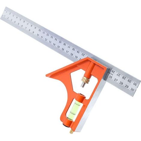 Square en Acier Inoxydable Règle d'angle de Combinaison Réglable 45/90 Degrés équerre Combinée Multifonction Universal 300 mm 12 Pouces Couleur Orange (1/4)