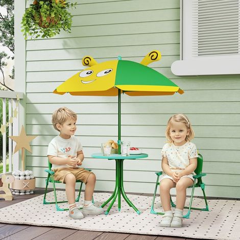 Ensemble de meubles de jardin pour enfants,chaises,table,parasol,design abeille,vert+jaune