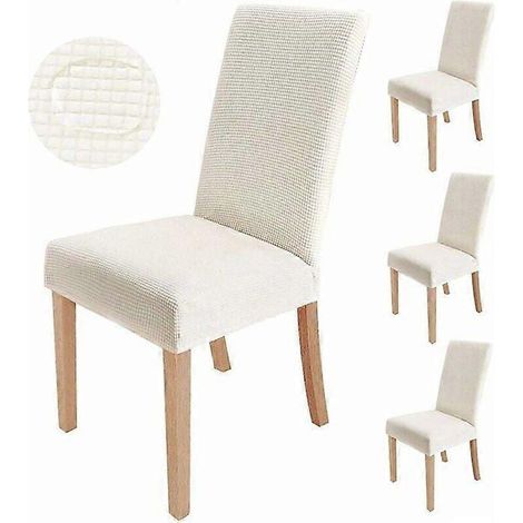 Housses de chaises de salle à manger, lot de 4, douces et extensibles, protection anti-griffures de chat, blanc crème, tissu jacquard, housses de chaises de salle à manger pour banquet (1/5)