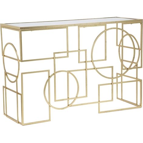 Consola de entrada rectangular de metal dorado 120x41cm con superficie espejada Marie