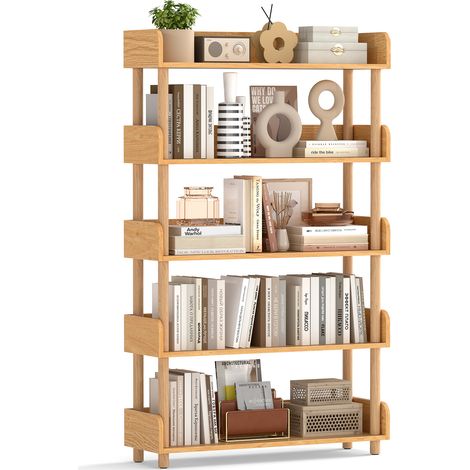 Costway – Bibliothèque en bois de pin 5 niveaux – Étagères ouvertes 80x24x130,5 cm – Charge 100 kg – Garde-corps surélevés 10 cm (1/5)