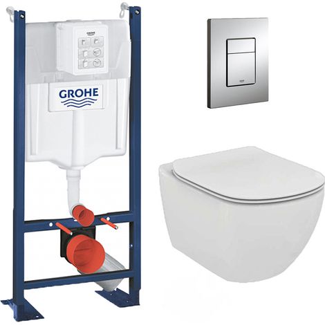 Grohe Pack WC Ideal Standard Tesi Aquablade sans bride + Rapid SL autoportant NF + plaque Skate Cosmo chrome (ProjectTesi-1) (1/5)