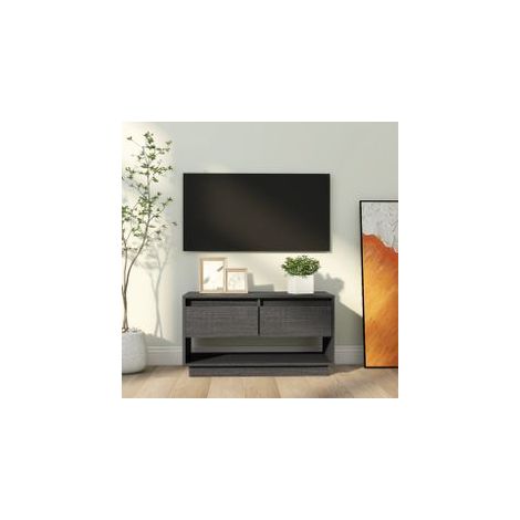 Meuble TV Gris 74x34x40 Bois de pin massif (1/5)
