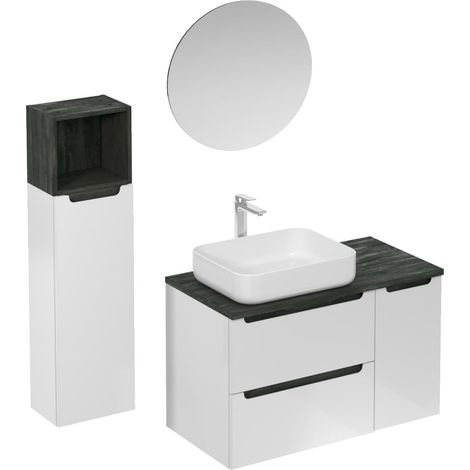 Naturel Mobiletto da bagno con lavabo, comprensivo di rubinetto, bocca e scarico per lavabo Naturel Stilla bianco lucido (KSETSTILLA018)