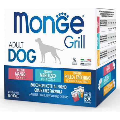Monge Dog Grill Multi Box Rind/Kabeljau/Huhn 12x100g