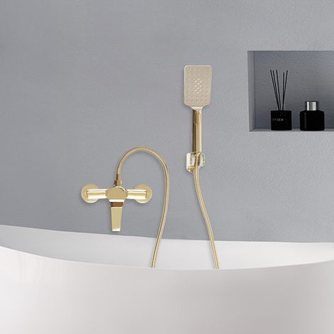 Robinet de baignoire doré avec douchette, kit de douche mural avec 2 modes de pulvérisation, tuyau de douche long, mitigeur monocommande pour salle de bain et douche à la maison (1/5)