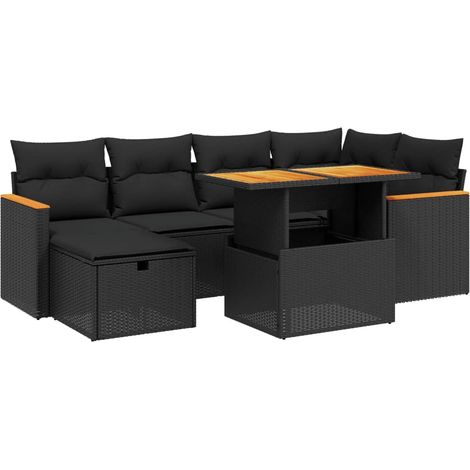 Set Divani da Giardino con Cuscini 7pz Nero Polyrattan vidaXL (1/4)