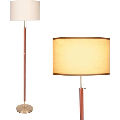 Floor Lamp Living Room Wood Floor Lamp with Beige Linen Shade Chain Switch for Living Room Bedroom Offices (1/5)