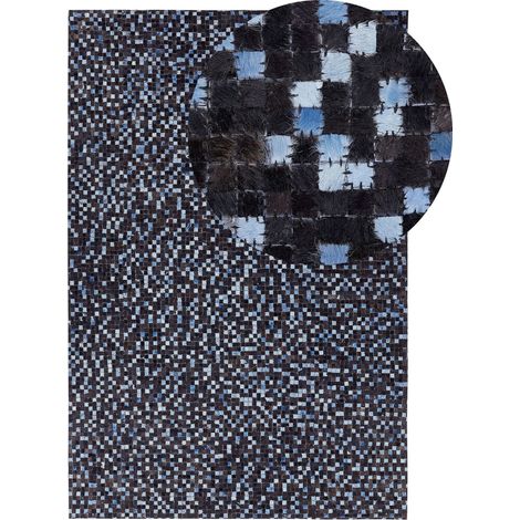 Tappeto Marrone Blu Vera Pelle Rettangolare 140 x 200 cm Patchwork Ikisu