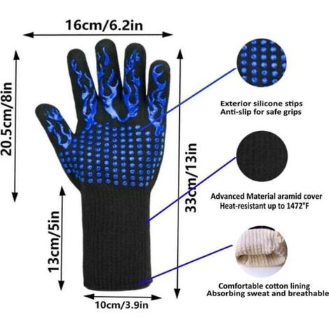 Gants De Cuisine - Résistants À La Chaleur Jusqu'à 800 °C - Protection Coupure Niveau L5 EN388 - Silicone Alimentaire Et Aramide - 1 Paire (1/4)