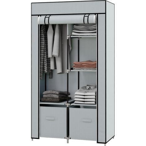 Armadio in tessuto pieghevole grigio chiaro con barra appendiabiti, 5 scomparti e zip HOMVRA (1/5)