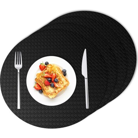 Manteles individuales de cuero lavables (36 cm, juego de 4), manteles individuales redondos tejidos: antideslizantes, impermeables, resistentes al calor y fáciles de limpiar para cocinas, restaurantes (1/5)