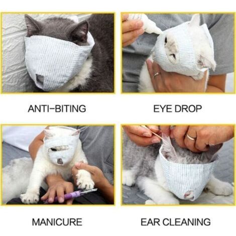 Muselière de chat respirante, muselière de retenue de chat en coton pour le toilettage et la coupe des ongles Section de protection des yeux S (1/3)