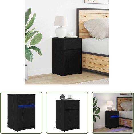 vidaXL Nachttisch Schwarz - LED Nachttisch Schwarz Eichen-Optik 38 x 34 x 61 cm (1/5)
