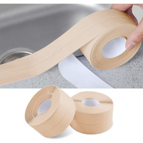 Rollos de cinta de sellado impermeable (crema), cinta adhesiva de PVC para paredes, duchas y lienzos. (1/5)