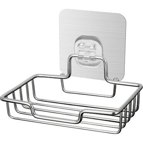 Porte-savon auto-adhésif sans trace, panier à savon en acier inoxydable, ne rouille pas, support de douche pour salle de bain (1/5)