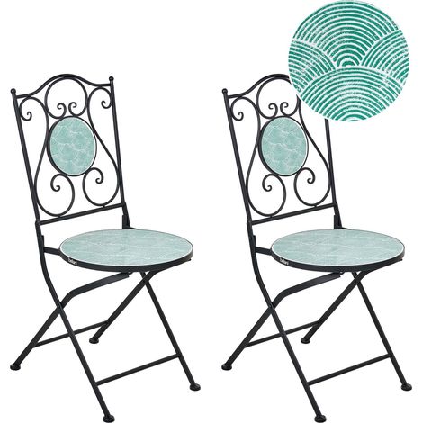 Ensemble de 2 Chaises d'Extérieur Style Vintage Structure en Fer Noir Anapo (1/5)