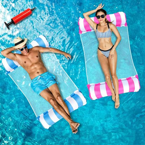 Bouée Piscine Adulte 4 en 1 Hamac Filet - Lot de 2 Matelas Gonflable 2 Personnes
