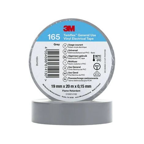 Cinta Aislante Temflex 165 PVC 19mm x 20m 3M 7100184800 Gris