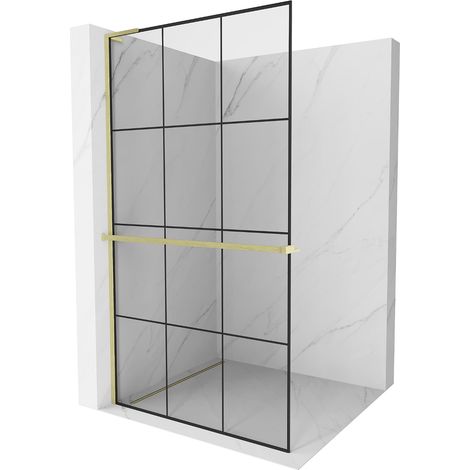 Mexen Kioto+ L paroi de douche avec étagère Walk-in 110 x 200 cm, motif noir, doré brossé - 800-110-123-55-77 (1/5)