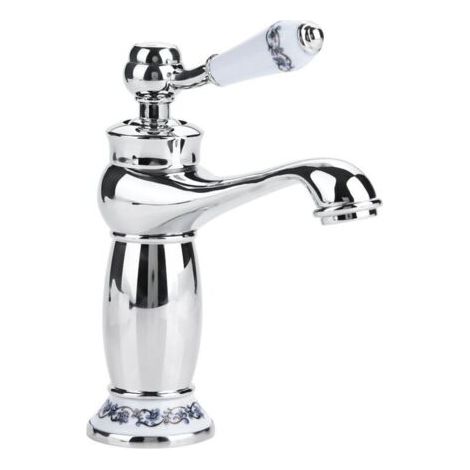 BARKBUSTERSRobinet de salle de bains vintage en laiton avec poignée porcelaine bleu et blanc, mitigeur lavabo eau chaude/froide, design antique chromé élégant