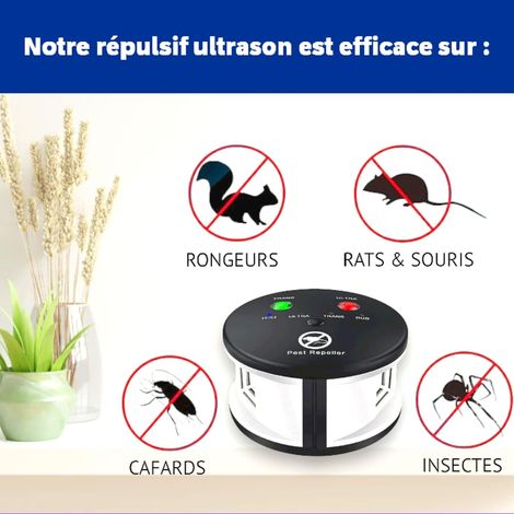 Répulsif ultrason 360° anti rats, souris, rongeurs, cafards et insectes. Fréquences variables puissantes, une portée de 550 m2. Solution Écologique Efficace anti-nuisibles sans produits (1/5)