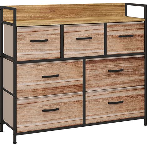 Commode 7 tiroirs rangement pliable en tissu, structure acier noir, 98x29x85 cm, meuble de bureau chambre (1/5)