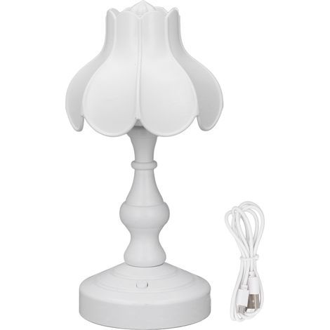 Flower Night Light for Bedroom, Mini Retro Bedside Table LED Light, Rechargeable Eye Protection Light for Studying, White (1/5)