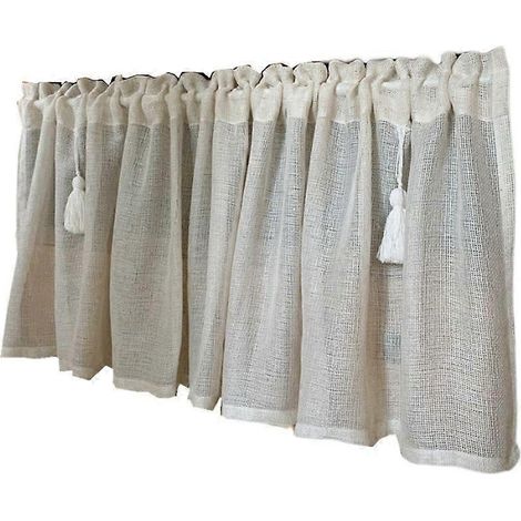 Rideau de cuisine court vintage transparent style maison de campagne, demi-rideau en voile pour placard, blanc, L x H 100 x 75 cm (1/5)