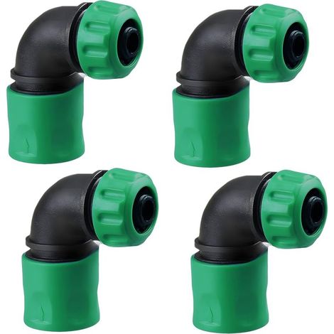 Lot de 4 raccords rapides coudés pour tuyau d'arrosage, raccord rapide 1/2, raccord coudé pour robinet de tuyau d'arrosage, irrigation, lavage de voiture, arrosage du jardin (vert) (1/5)
