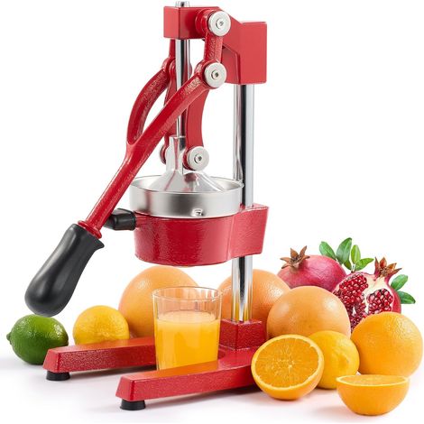Presse Agrumes Manuel Silencieux en Acier Inoxydable de Qualité Alimentaire Broyeur Jus Presse Orange Lime Citron Pommes Fruit, Rouge (1/5)