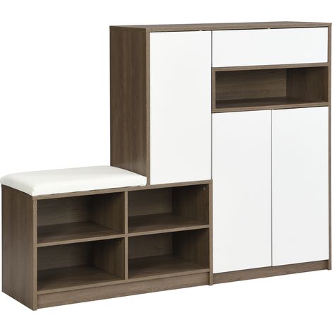 Banc de rangement pour chaussures avec coussin et étagères réglables, blanc, 140x35x110 cm (1/5)