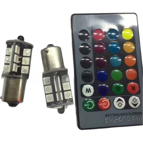 HOXILEELEO - Ampoule LED RGB Ambre Blanc Rouge Multicolore 16 Couleurs Changeantes pour Feux de Freinage, Clignotants, Feux de Recul, Feux Arrière, Stroboscope Lumineux, Kit de Télécommande pour (1/5)