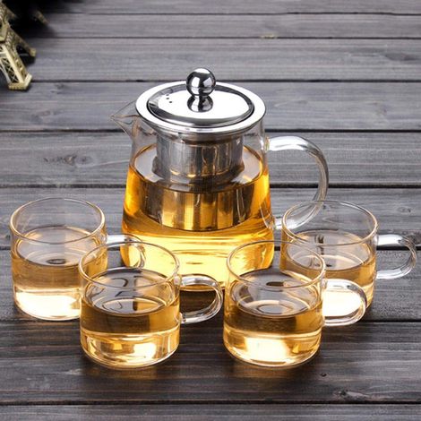 Teekanne aus Glas mit herausnehmbarem Edelstahlfilter, geeignet für die Zubereitung von rohem und losem Tee (1/5)