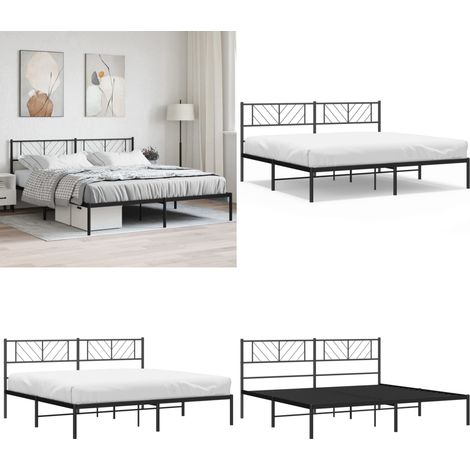 Bettgestell mit Kopfteil Metall Schwarz 180x200 cm - Bettgestell - Metallbett - Doppelbett - Boxspringbetten - Schlafraum - Home & Living