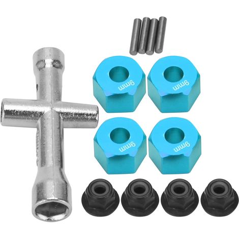 12-mm-Sechskant-Radnabenadapter, 9 mm dicke M4-Flanschmuttern, Kreuzschlitz-Schlüsselsatz für 1/10 RC-Car (Blau) (1/5)