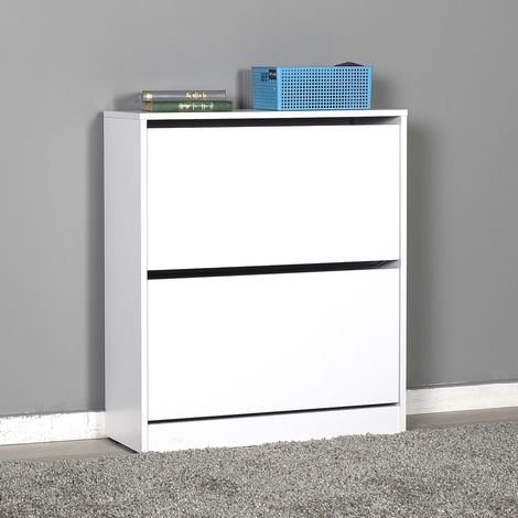 Commode à chaussures de 2 abattants coloris Blanc - longueur 73 x profondeur 26 x hauteur 84 cm -PEGANE-