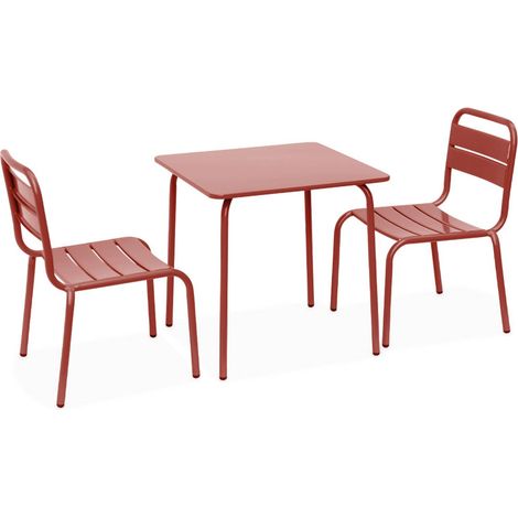 Salon de jardin enfant table et chaises métal - Anna - terracotta . 2 places. table et chaises. 48x48cm (1/5)