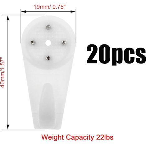 Lot de 20 crochets sans clous pour murs durs, kit de fixation pour cadres, crochets de suspension pour cloisons sèches, panneaux muraux et murs en béton. (1/2)