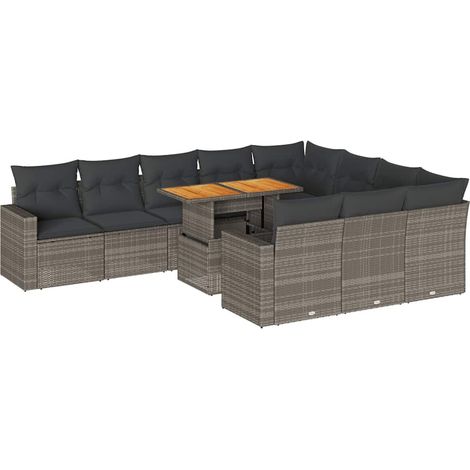 Maison Exclusive - Set Divani da Giardino 11 pz con Cuscini in Polyrattan Grigio (1/5)
