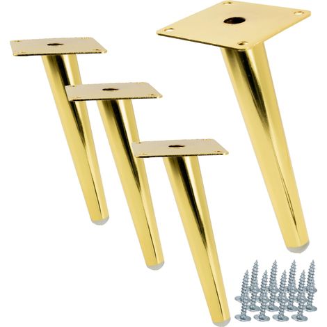 Set di 4 gambe per mobili, perno inclinato dorato, altezza 18 cm