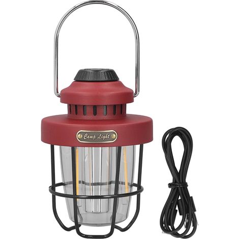 Lanterne Camping Rechargeable USB-C Rétro Rouge, 3 Modes Lumière, Étanche IPX4, Autonomie 12h, Crochet Inclus, Design Vintage (1/5)