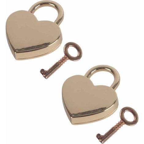 Lot de 2 cadenas vintage en métal doré rose, forme cœur, 30x39mm, avec clés, fournitures artisanales pour maison (1/5)