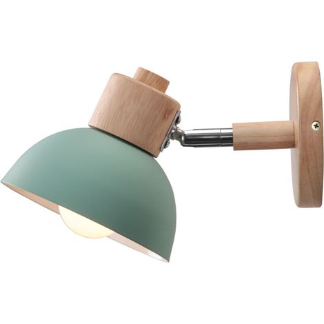 Applique murale rétro E27 vert – Fer forgé et bois – Ø15 cm – Réglable 180° – Pour intérieur chambre salon (1/5)